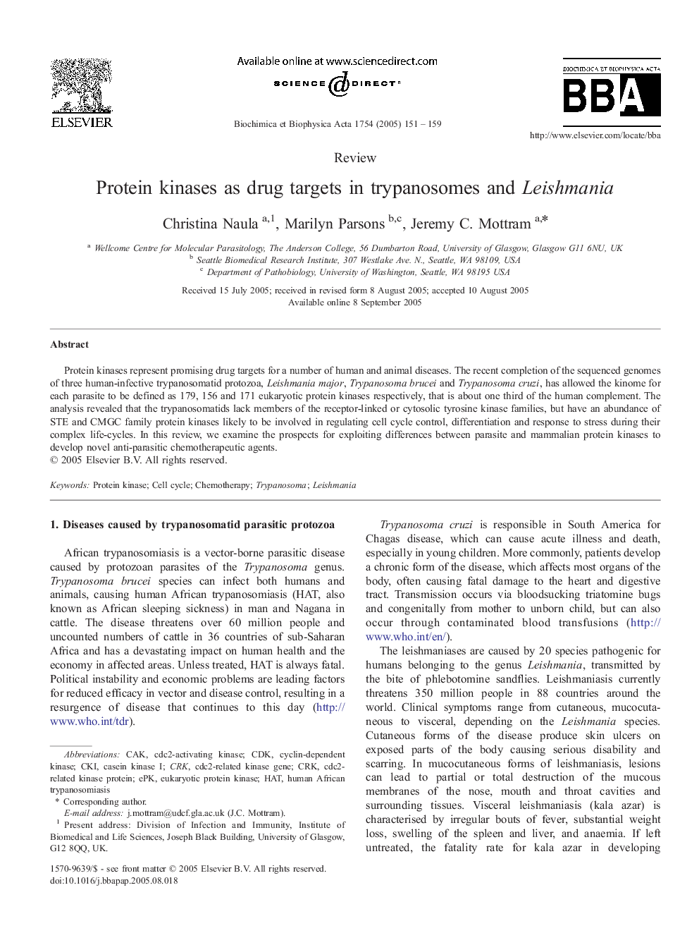 Protein kinases as drug targets in trypanosomes and Leishmania