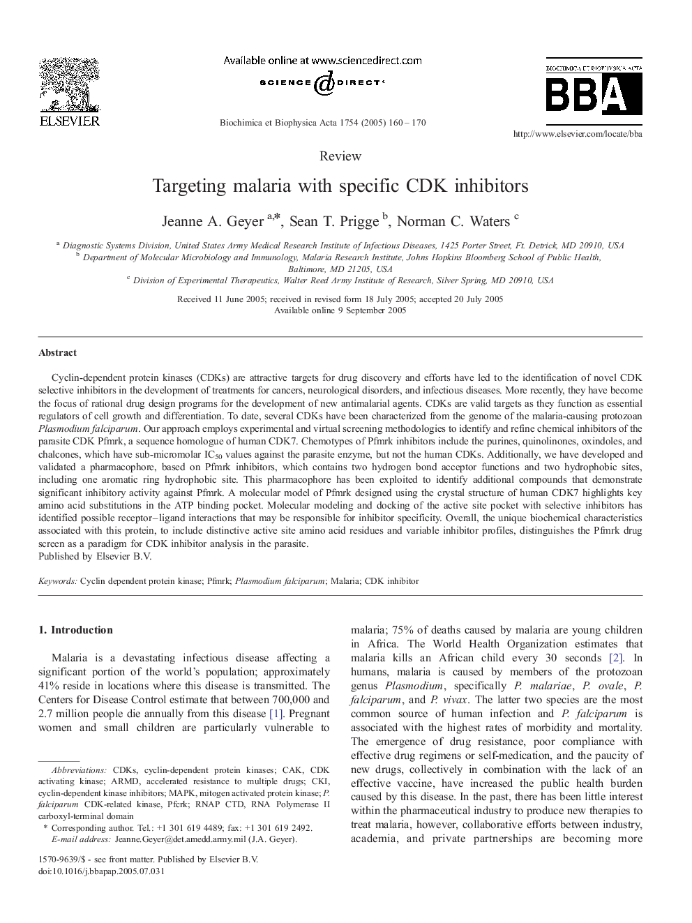 Targeting malaria with specific CDK inhibitors