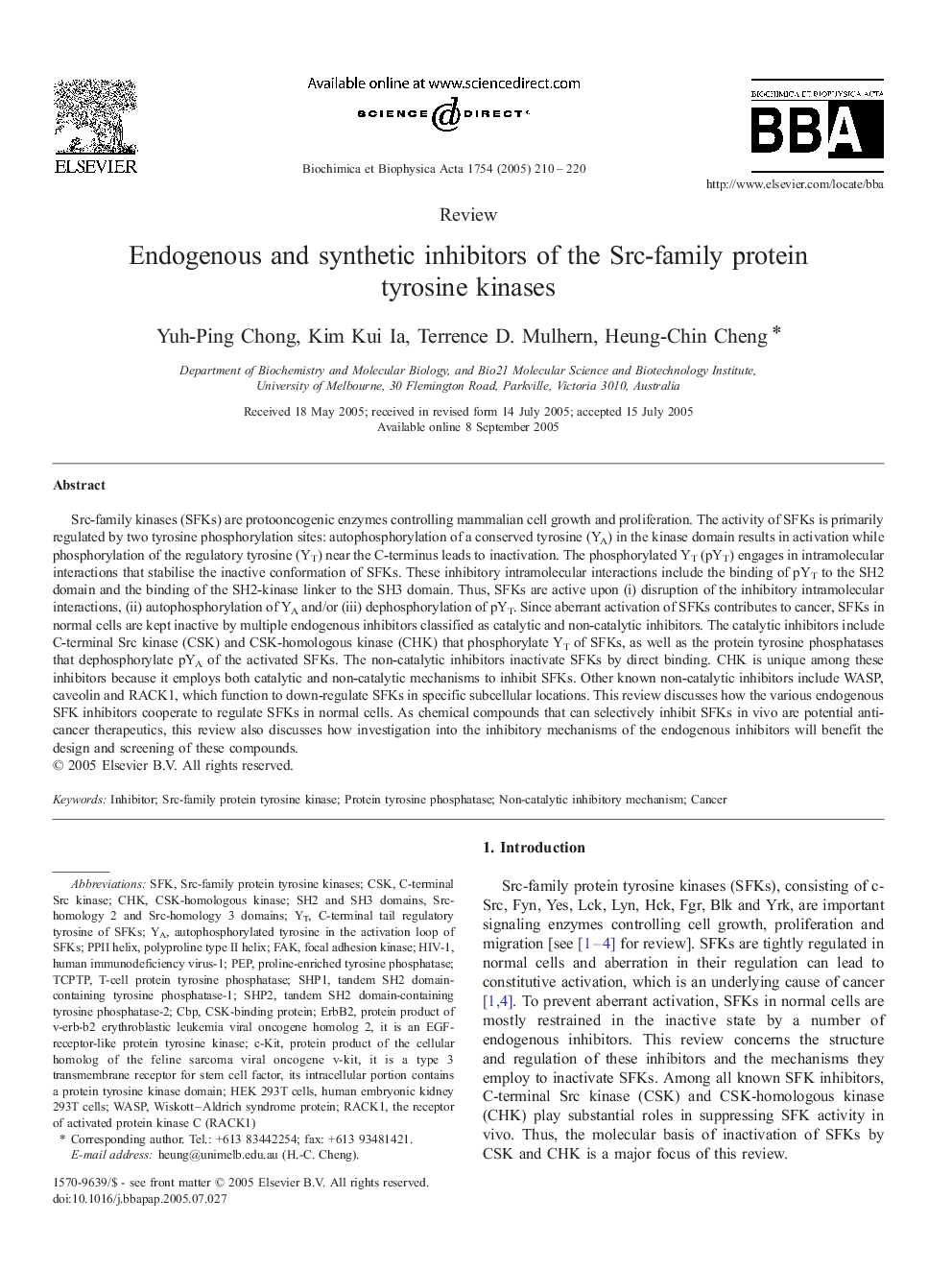 Endogenous and synthetic inhibitors of the Src-family protein tyrosine kinases