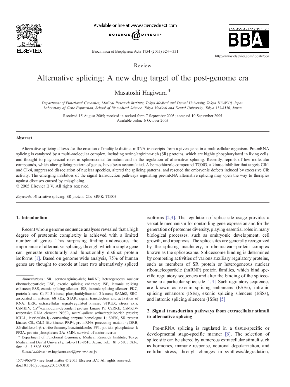 Alternative splicing: A new drug target of the post-genome era