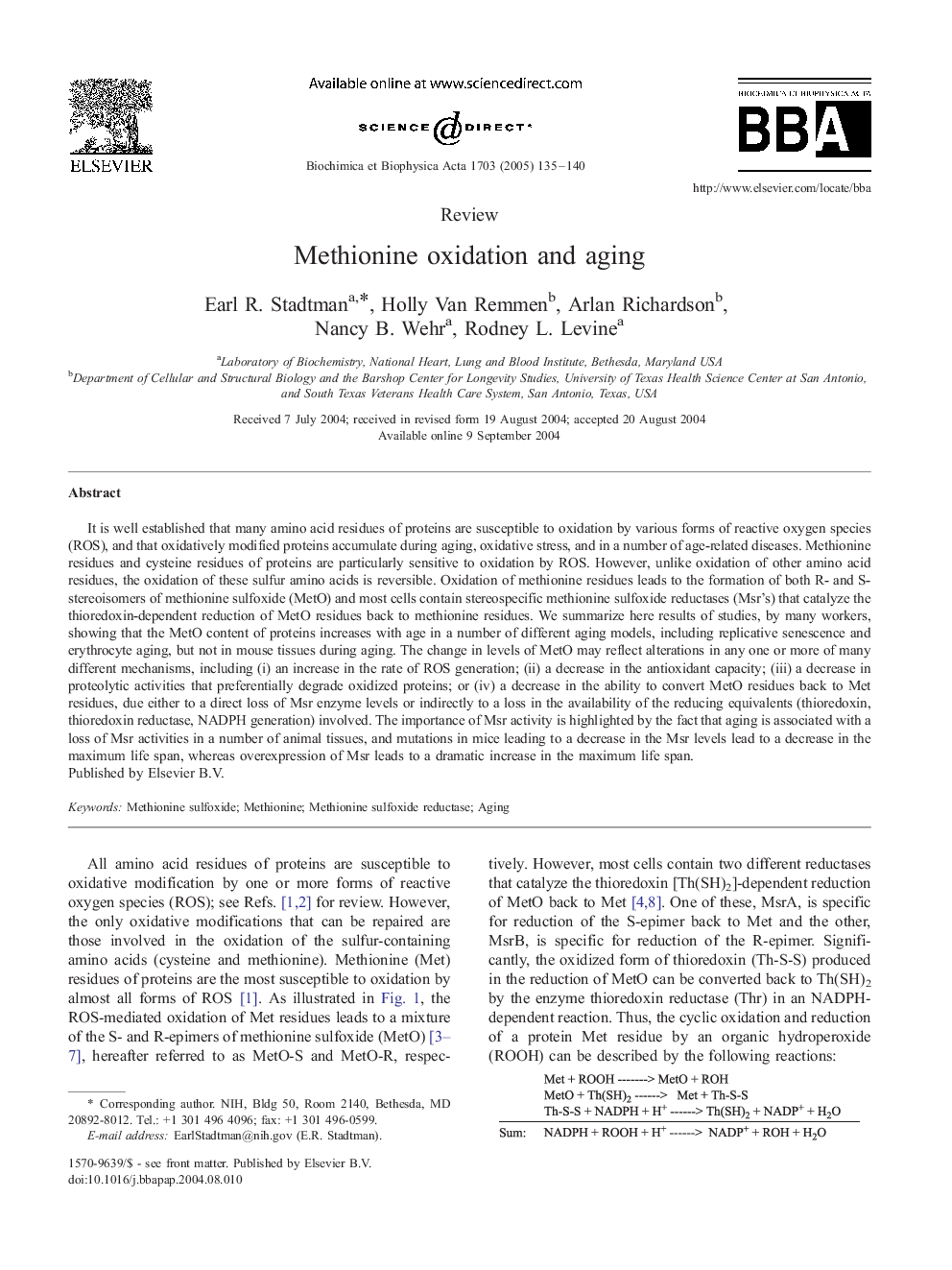 Methionine oxidation and aging