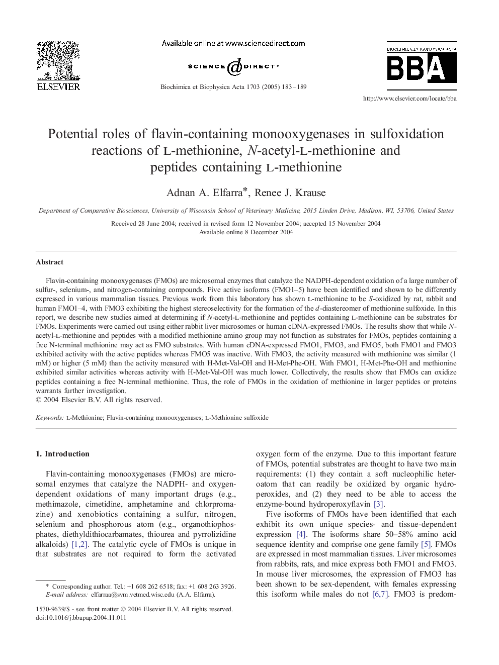 Potential roles of flavin-containing monooxygenases in sulfoxidation reactions of l-methionine, N-acetyl-l-methionine and peptides containing l-methionine