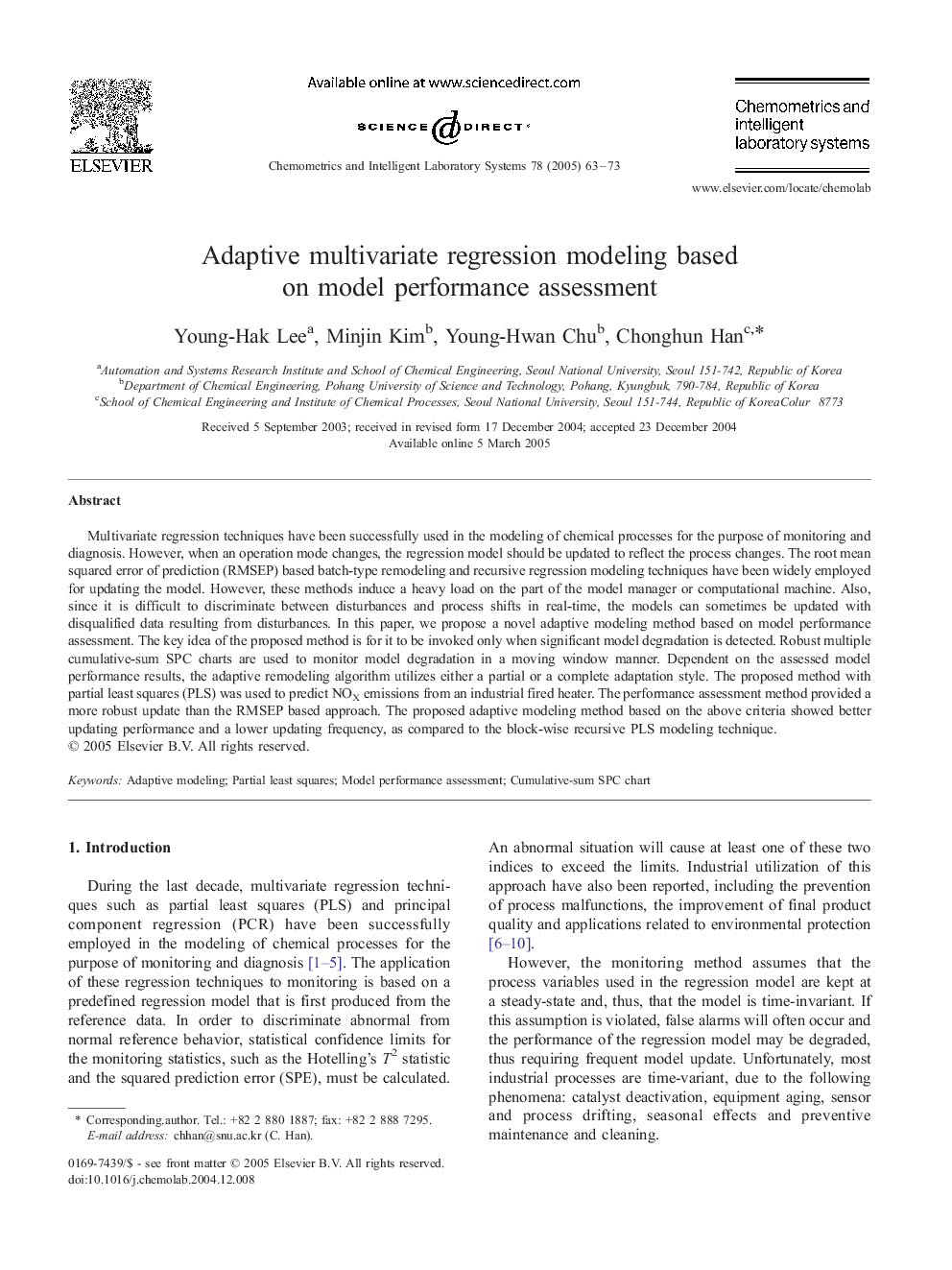 Adaptive multivariate regression modeling based on model performance assessment