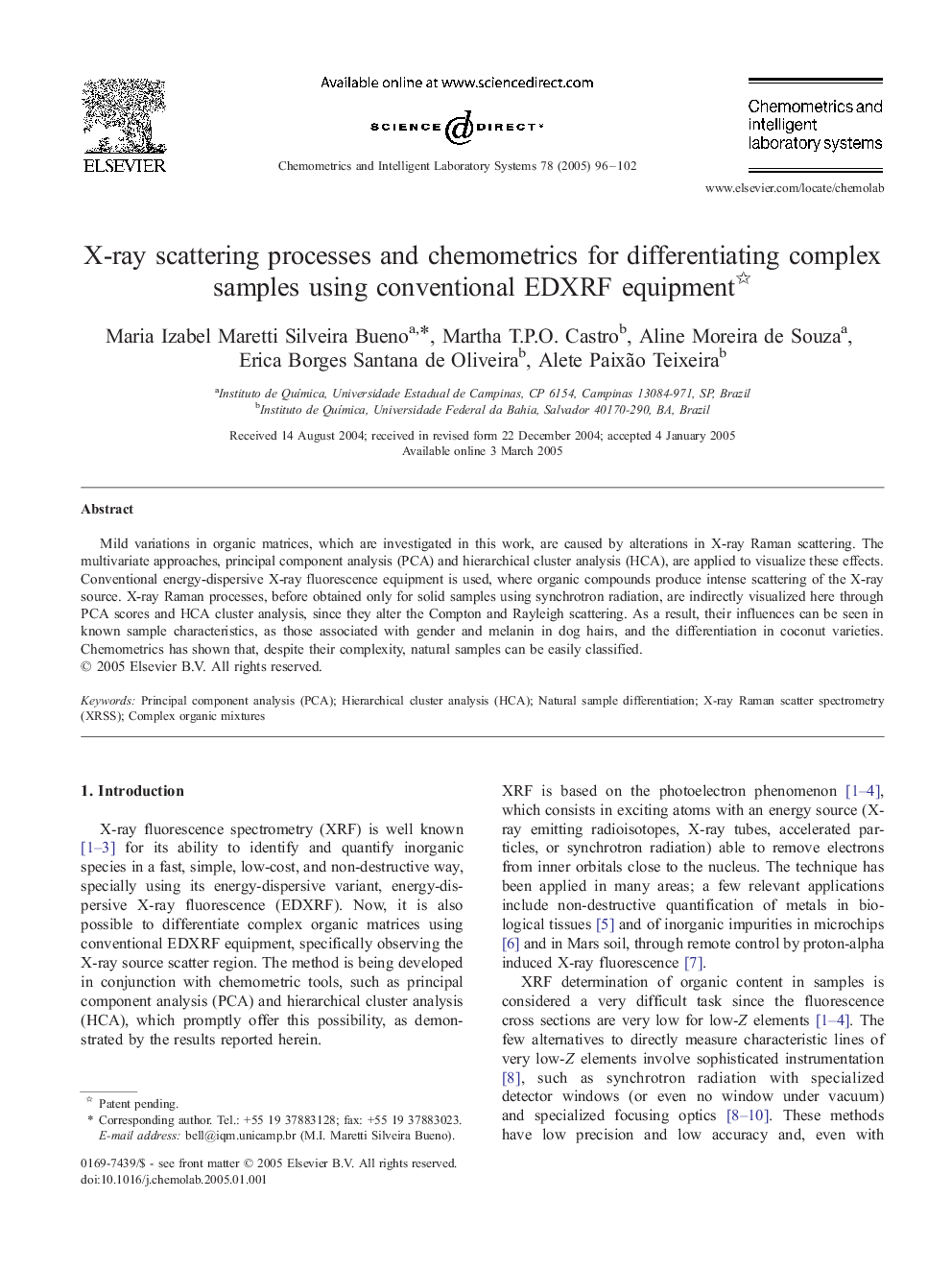 X-ray scattering processes and chemometrics for differentiating complex samples using conventional EDXRF equipment