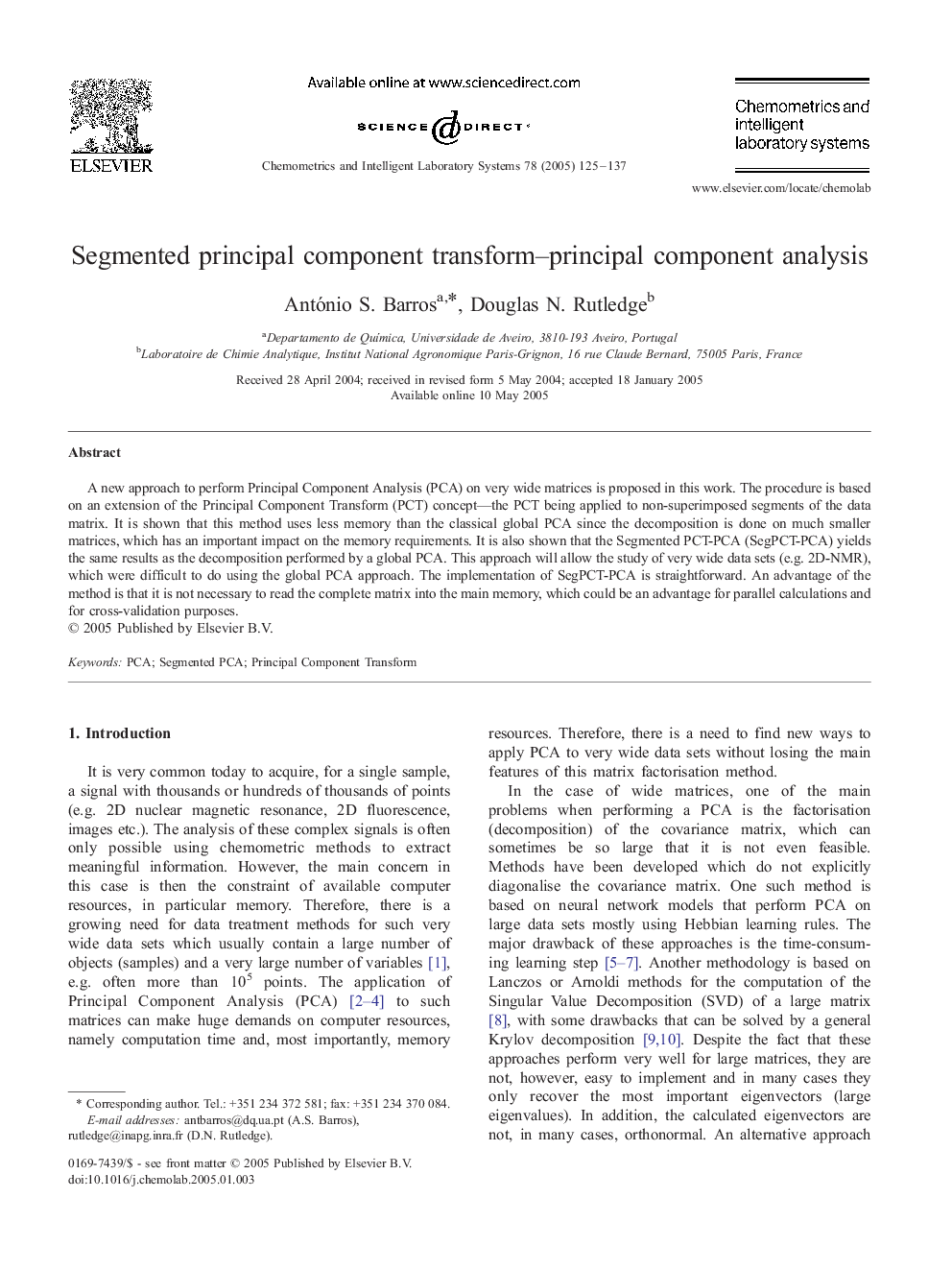 Segmented principal component transform-principal component analysis