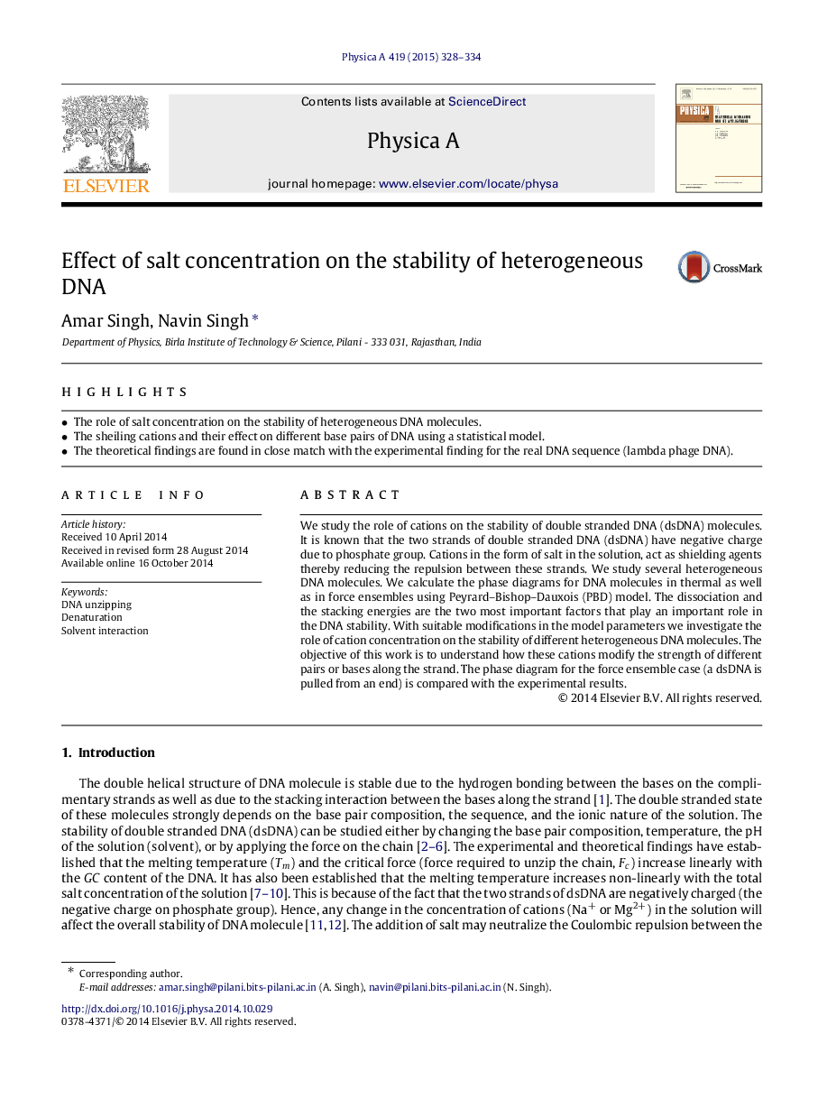 Effect of salt concentration on the stability of heterogeneous DNA