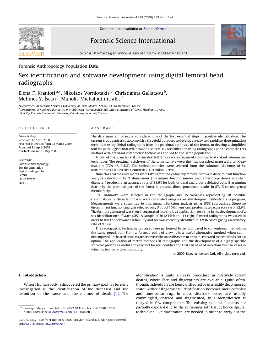 Sex identification and software development using digital femoral head radiographs