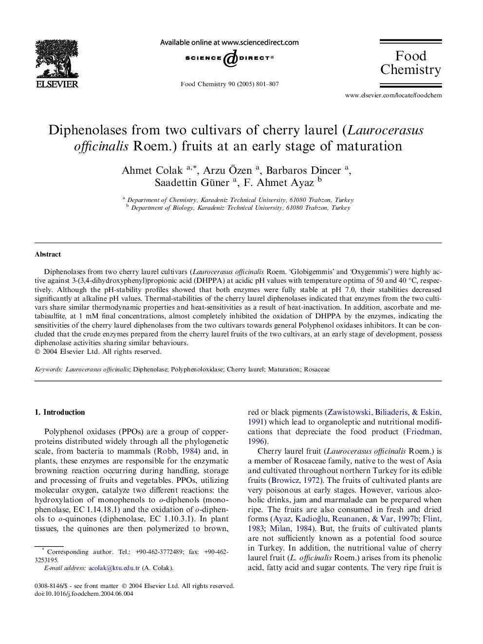 عکس صفحه اول مقاله: Diphenolases from two cultivars of cherry laurel (Laurocerasus officinalis Roem.) fruits at an early stage of maturation Diphenolases from two cultivars of cherry laurel (Laurocerasus officinalis Roem.) fruits at an early stage of maturation