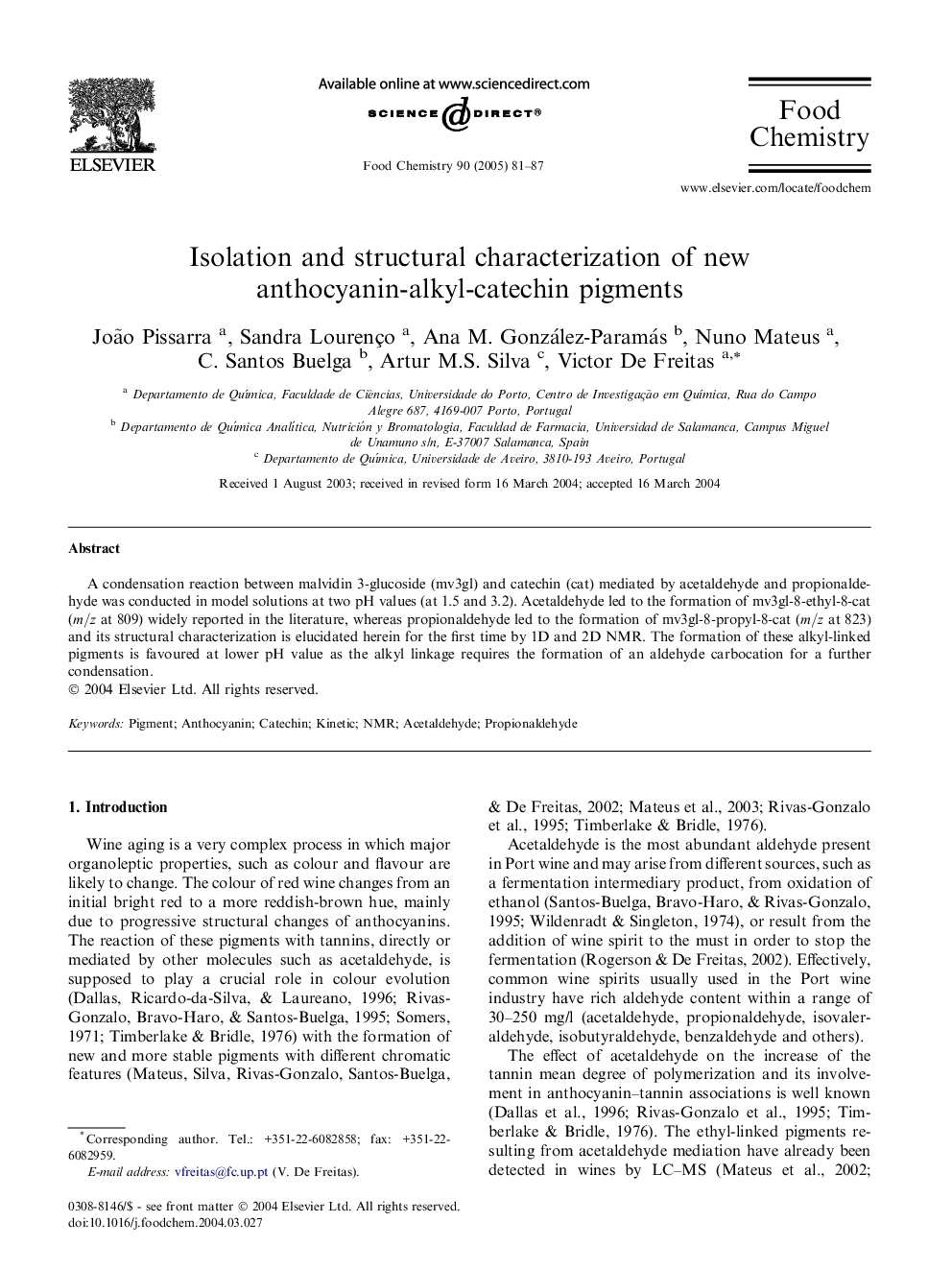 عکس صفحه اول مقاله: Isolation and structural characterization of new anthocyanin-alkyl-catechin pigments Isolation and structural characterization of new anthocyanin-alkyl-catechin pigments