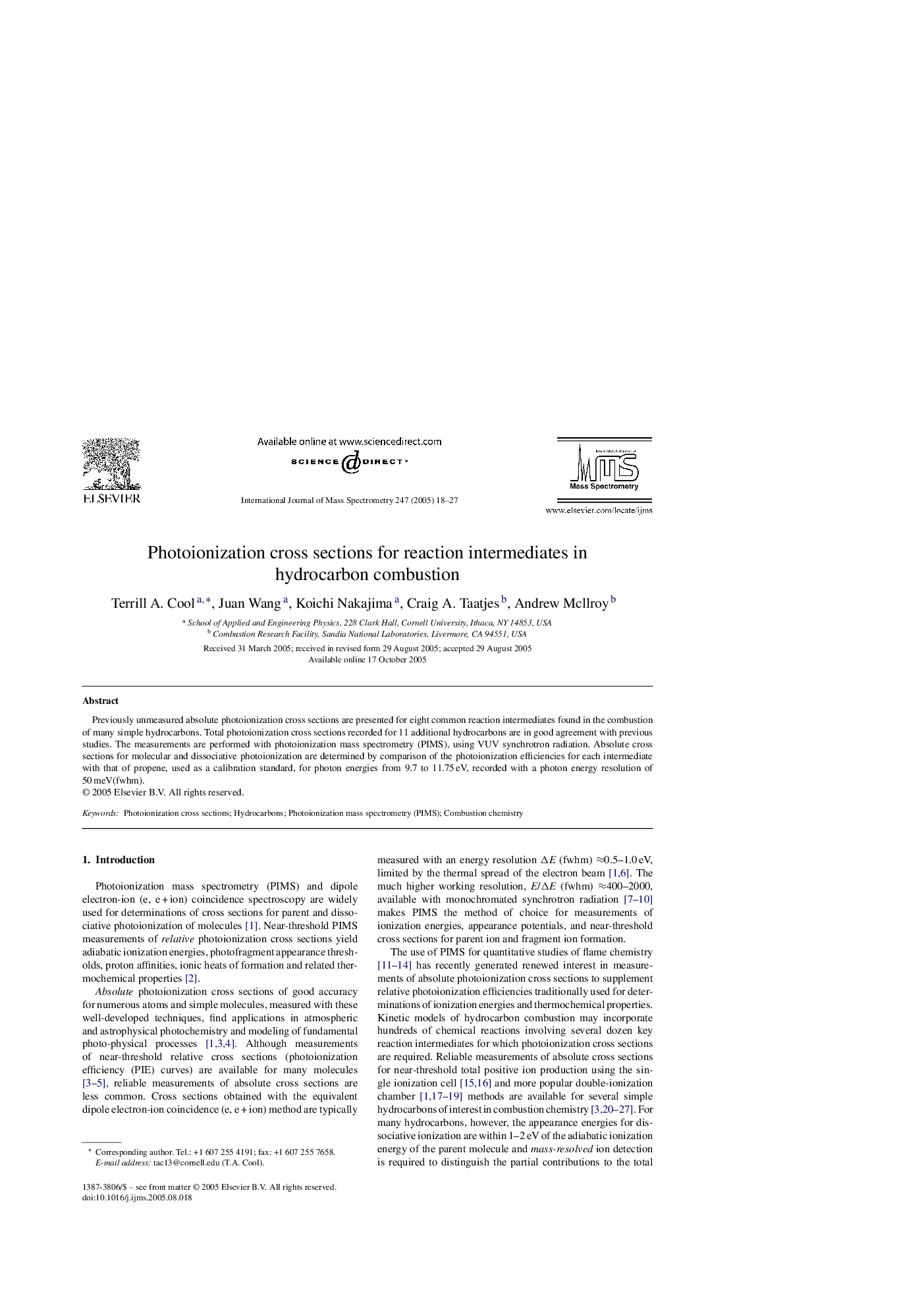 Photoionization cross sections for reaction intermediates in hydrocarbon combustion