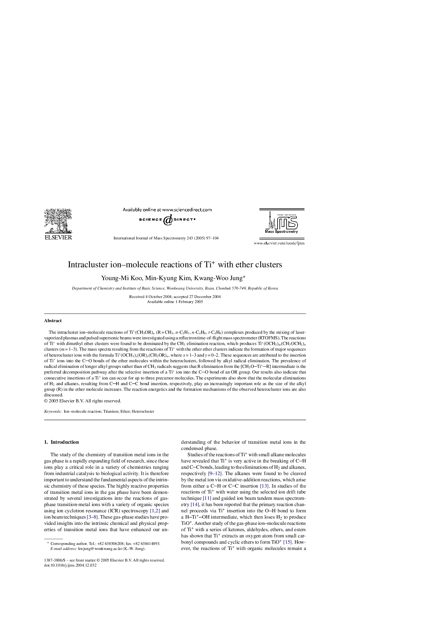 Intracluster ion-molecule reactions of Ti+ with ether clusters