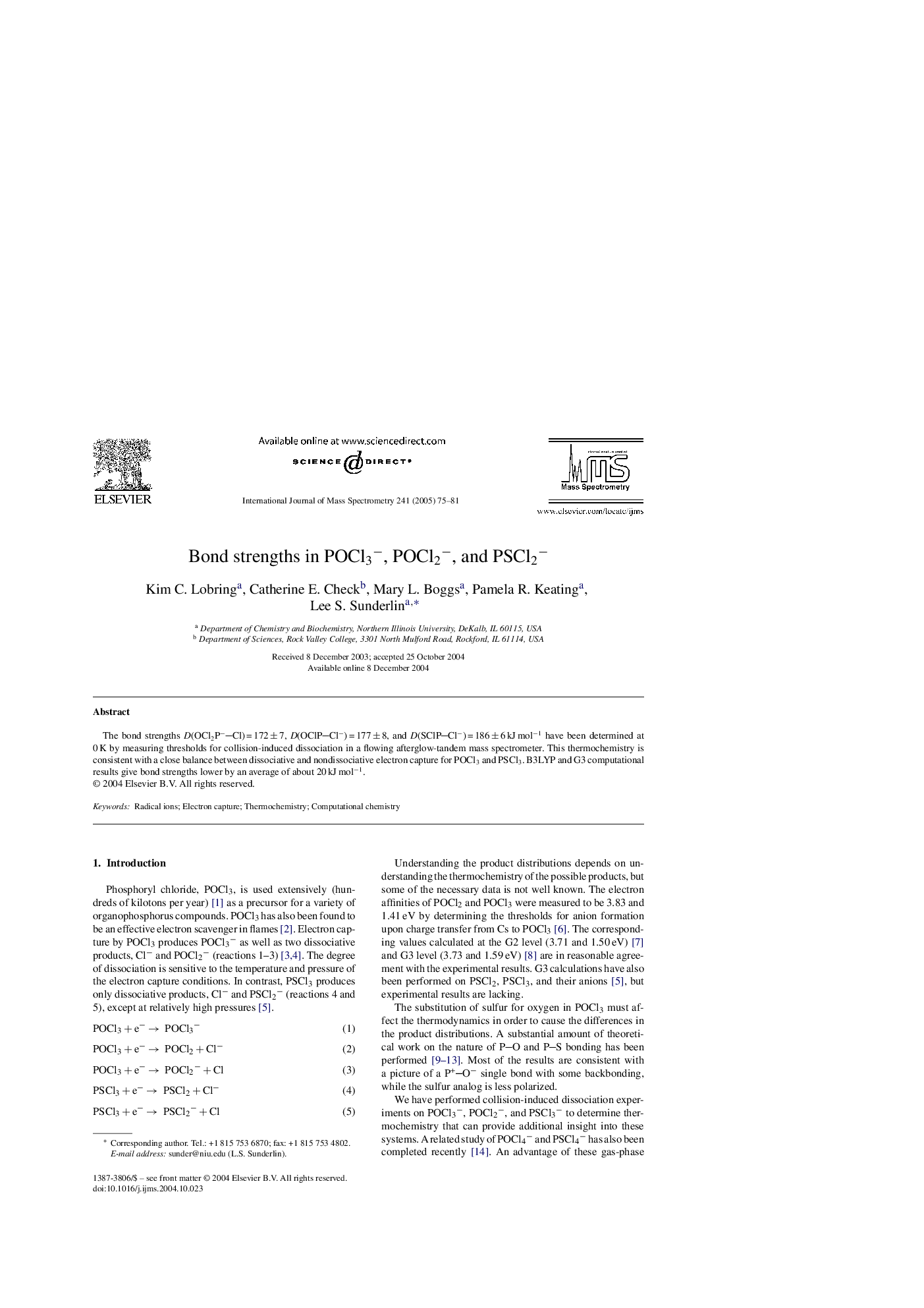 Bond strengths in POCl3â, POCl2â, and PSCl2â