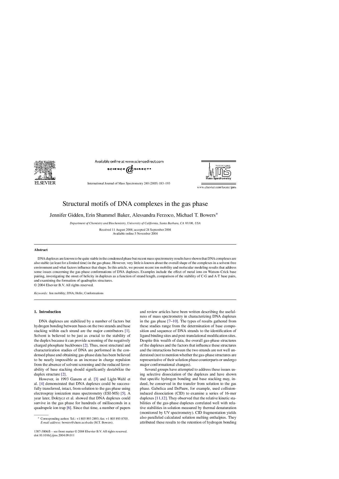 Structural motifs of DNA complexes in the gas phase