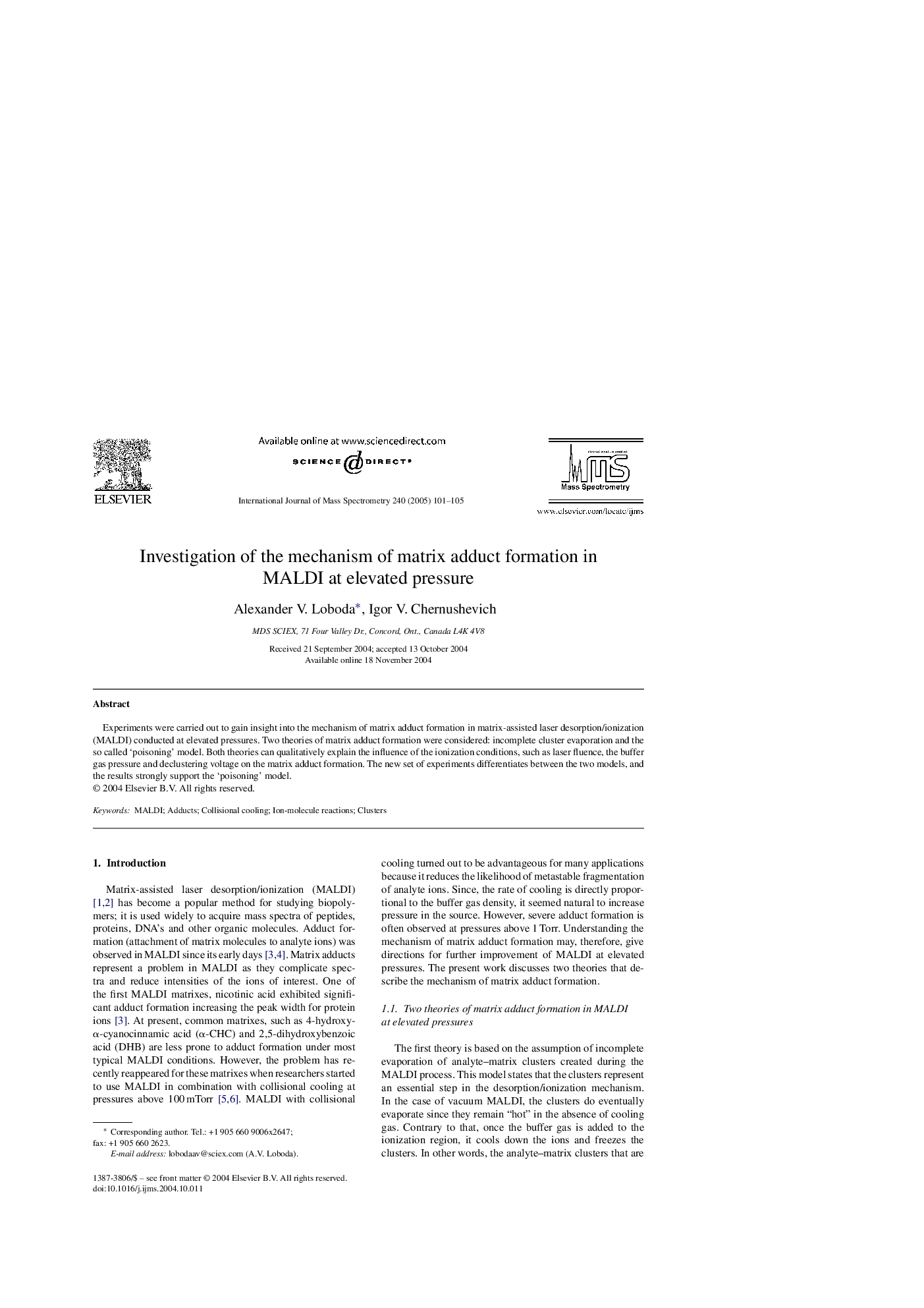 Investigation of the mechanism of matrix adduct formation in MALDI at elevated pressure