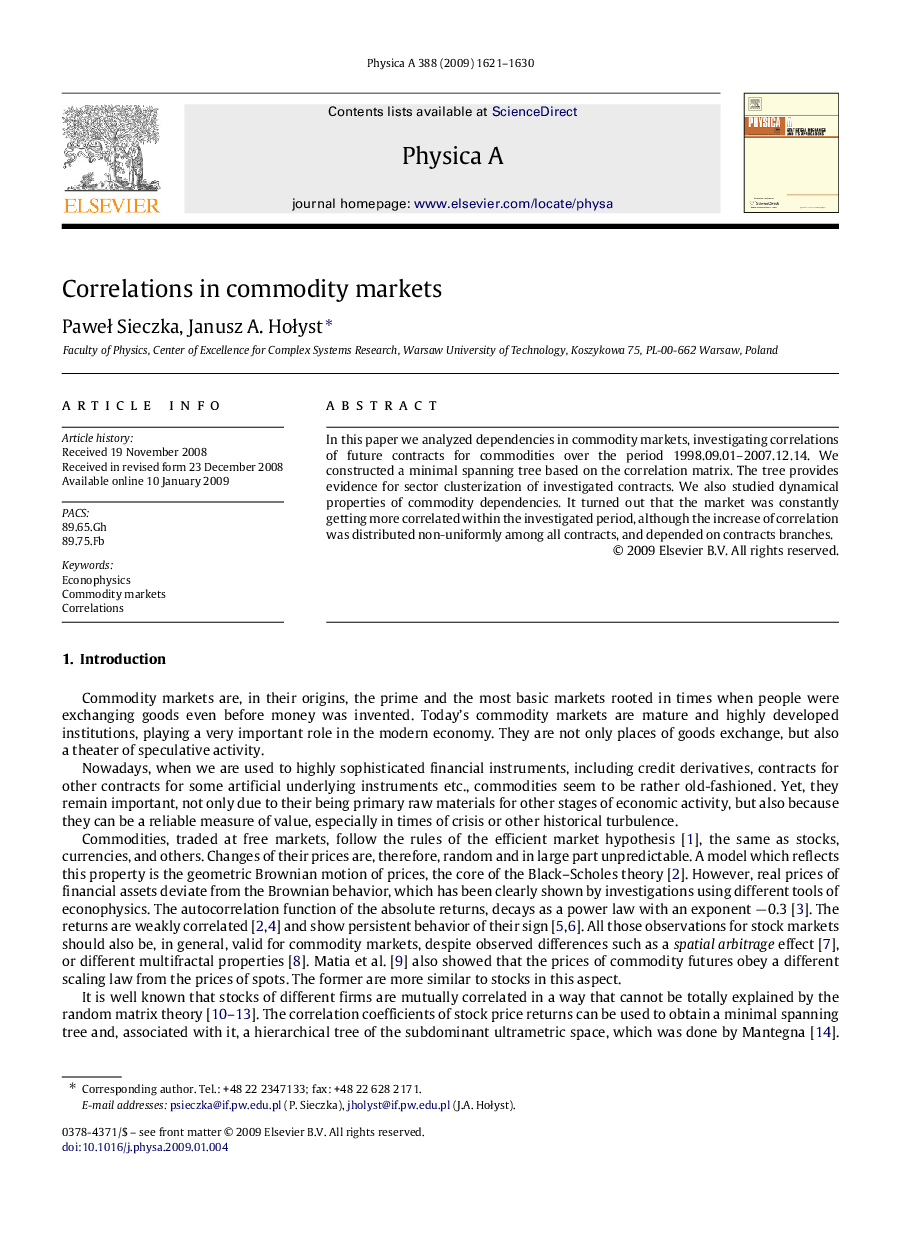 Correlations in commodity markets