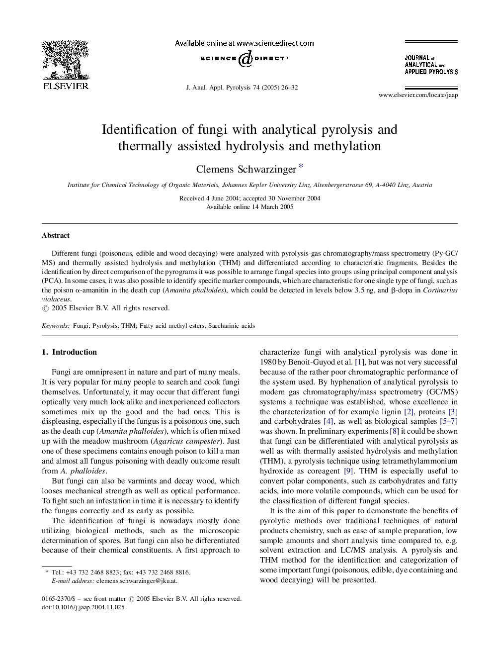 Identification of fungi with analytical pyrolysis and thermally assisted hydrolysis and methylation