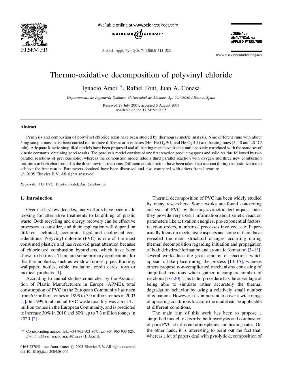 Thermo-oxidative decomposition of polyvinyl chloride