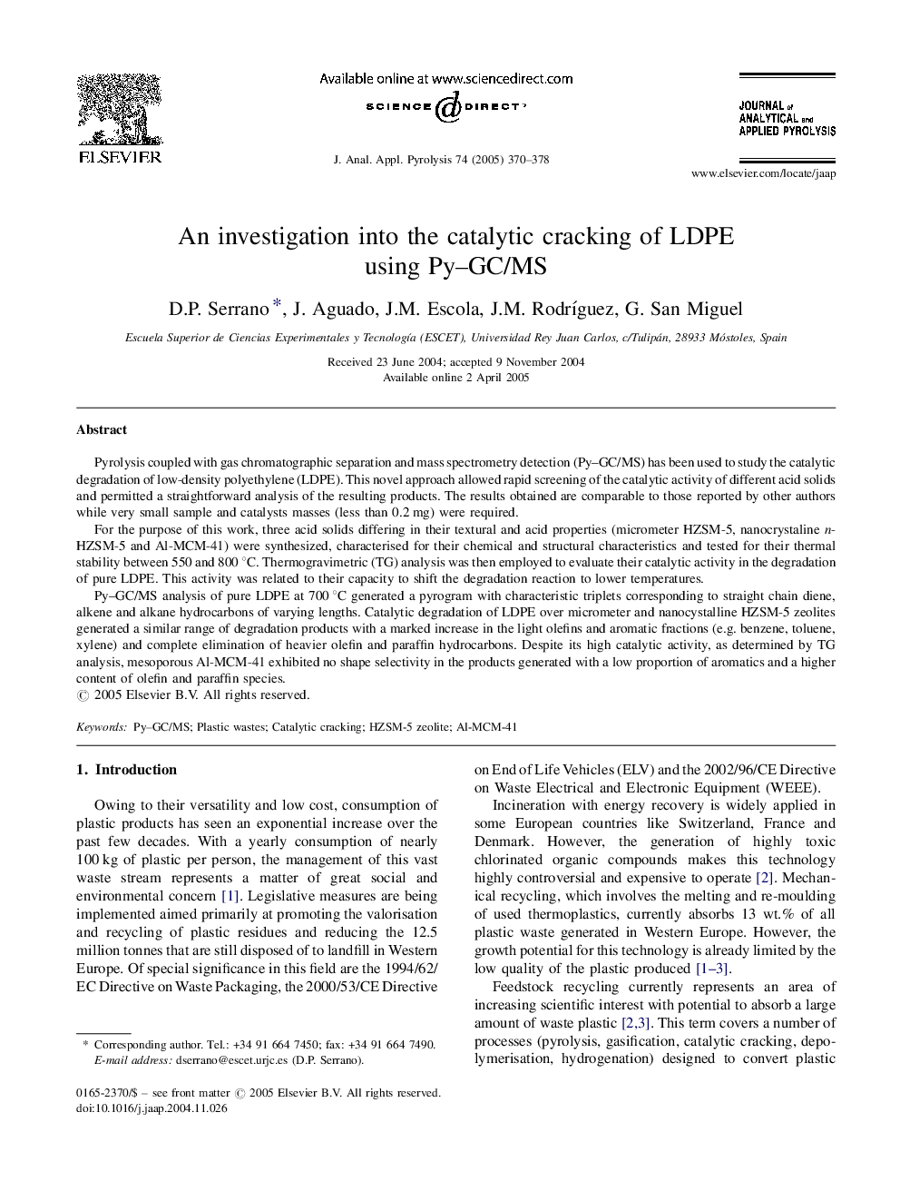 An investigation into the catalytic cracking of LDPE using Py-GC/MS