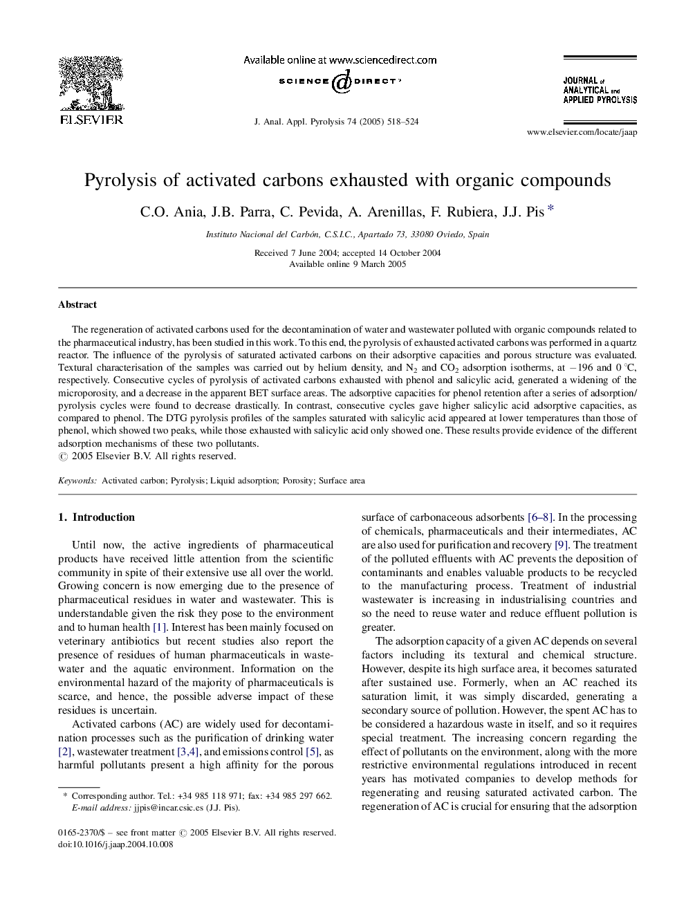 Pyrolysis of activated carbons exhausted with organic compounds