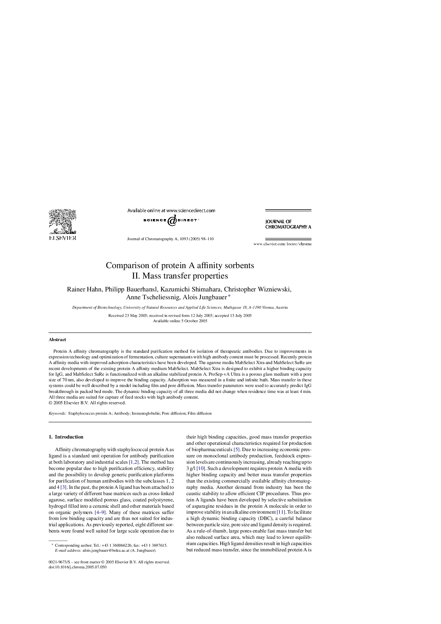 Comparison of protein A affinity sorbents