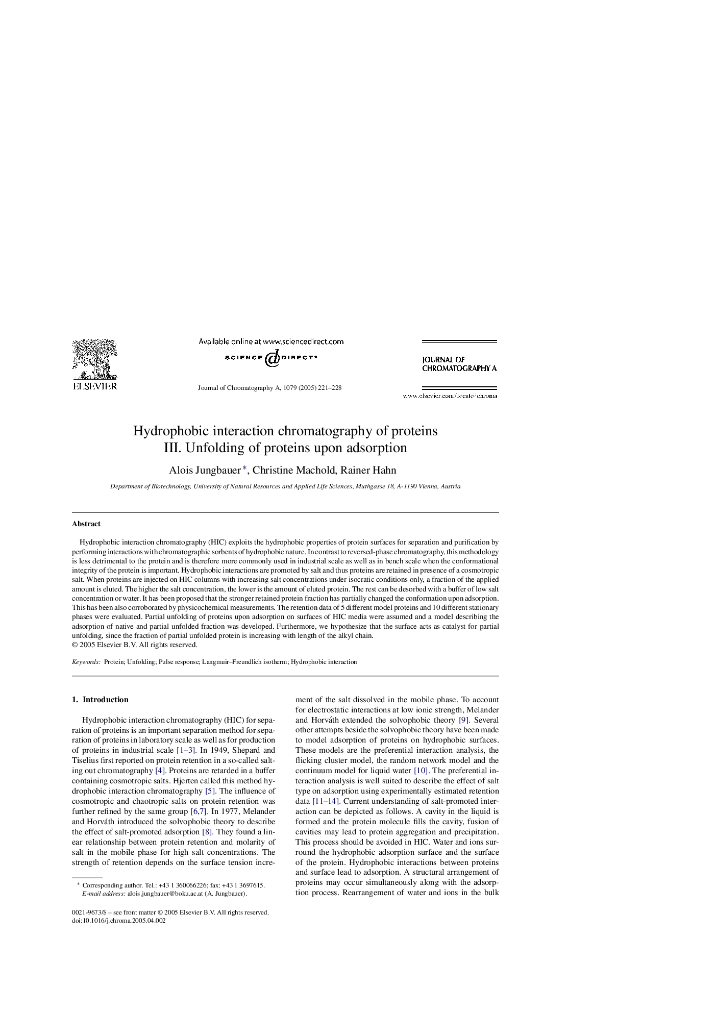 Hydrophobic interaction chromatography of proteins