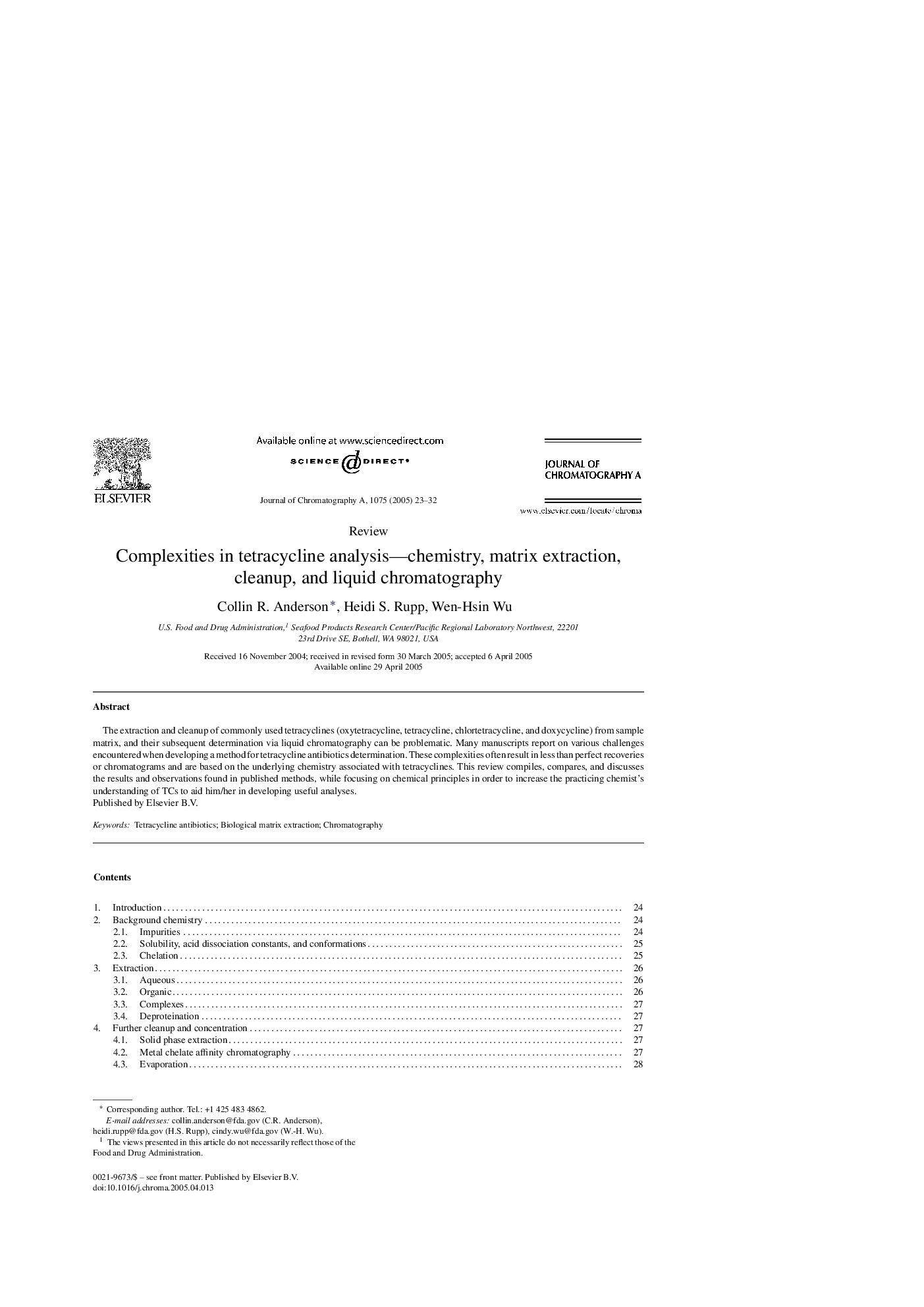 Complexities in tetracycline analysis-chemistry, matrix extraction, cleanup, and liquid chromatography