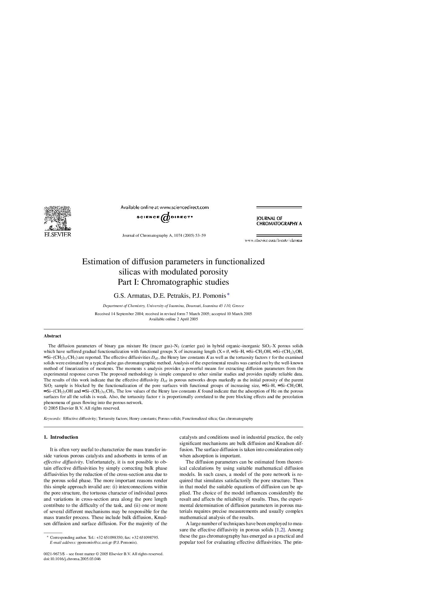 Estimation of diffusion parameters in functionalized silicas with modulated porosity