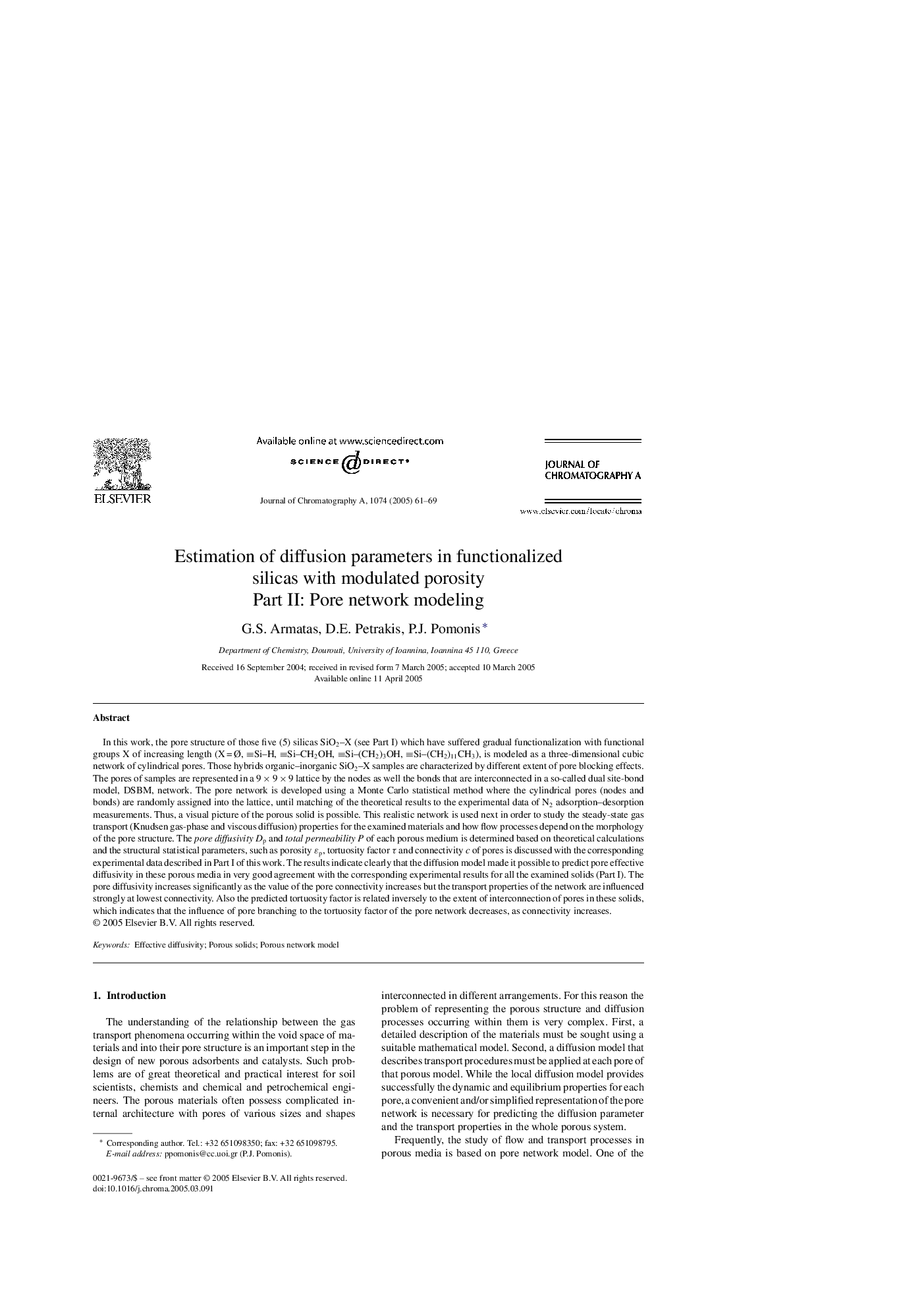 Estimation of diffusion parameters in functionalized silicas with modulated porosity