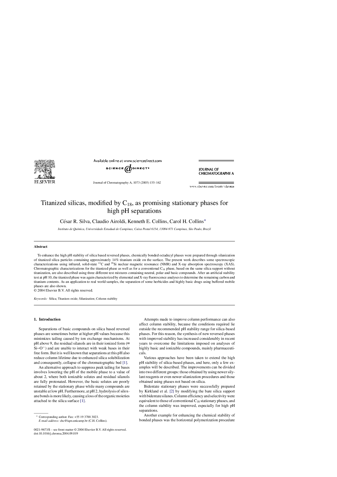 Titanized silicas, modified by C18, as promising stationary phases for high pH separations