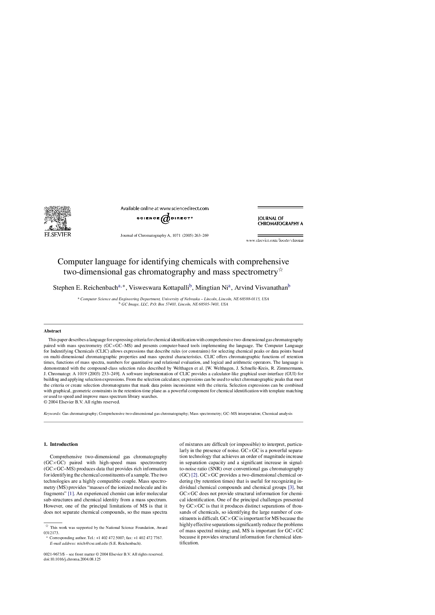 Computer language for identifying chemicals with comprehensive two-dimensional gas chromatography and mass spectrometry