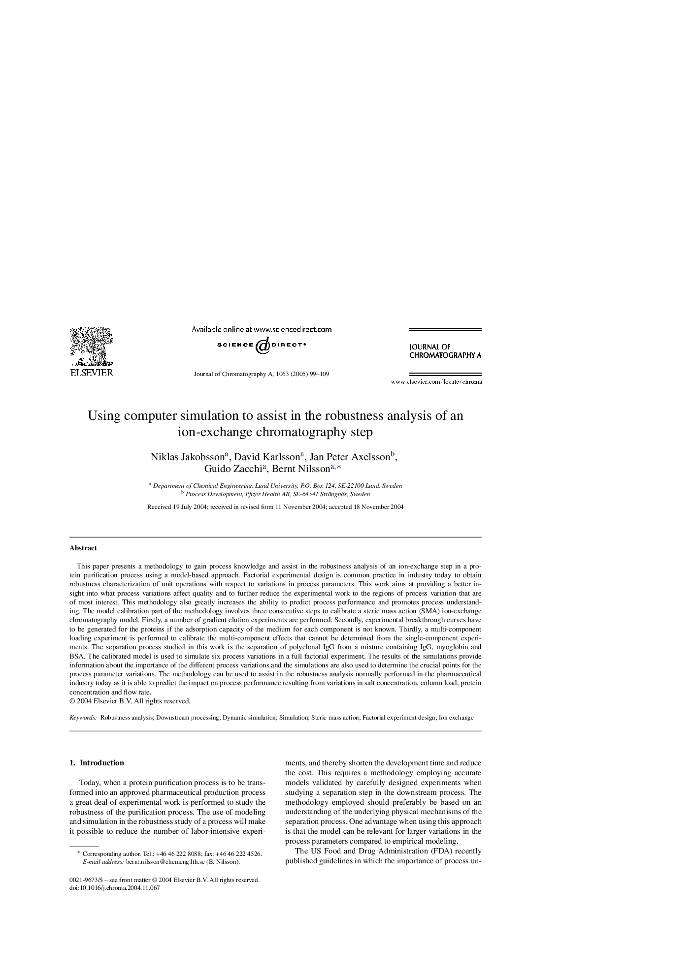 Using computer simulation to assist in the robustness analysis of an ion-exchange chromatography step