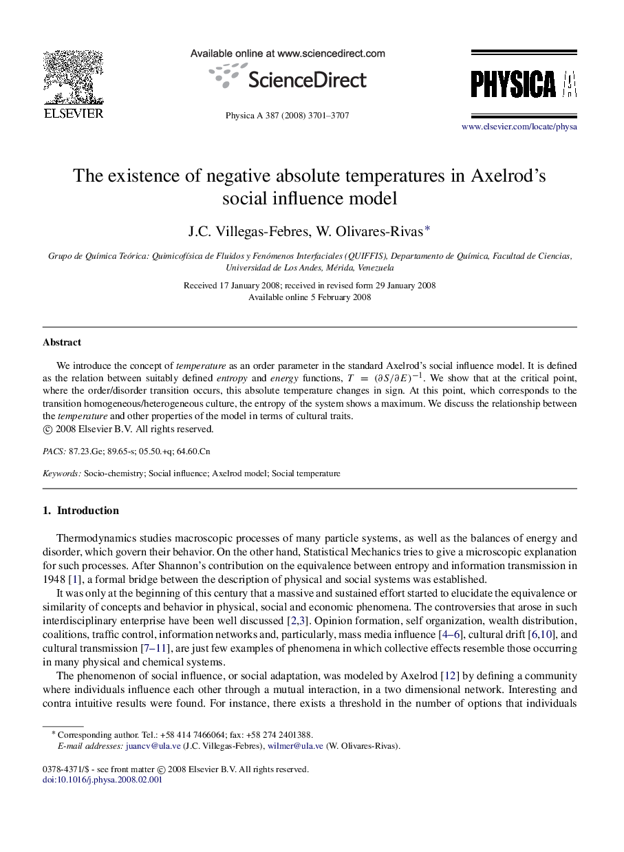 The existence of negative absolute temperatures in Axelrod’s social influence model