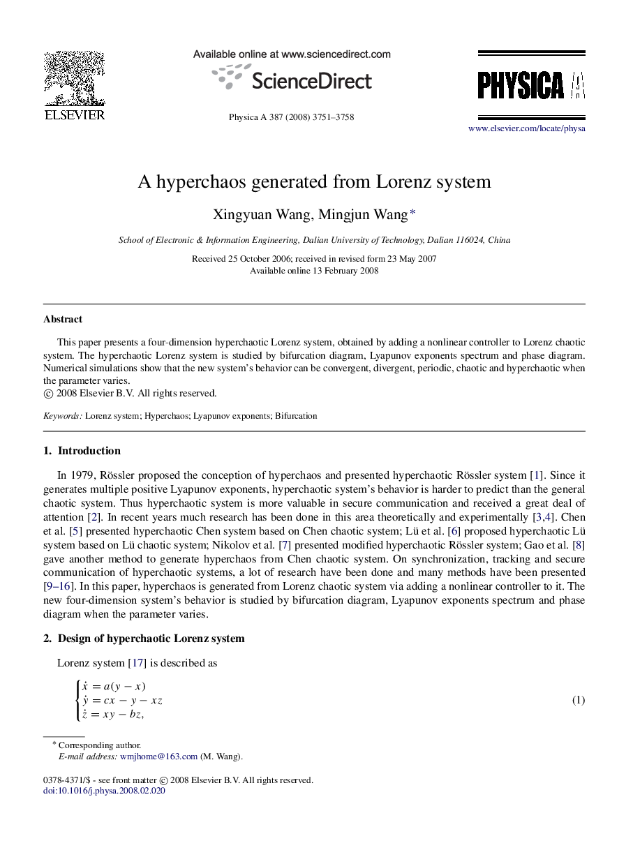 A hyperchaos generated from Lorenz system