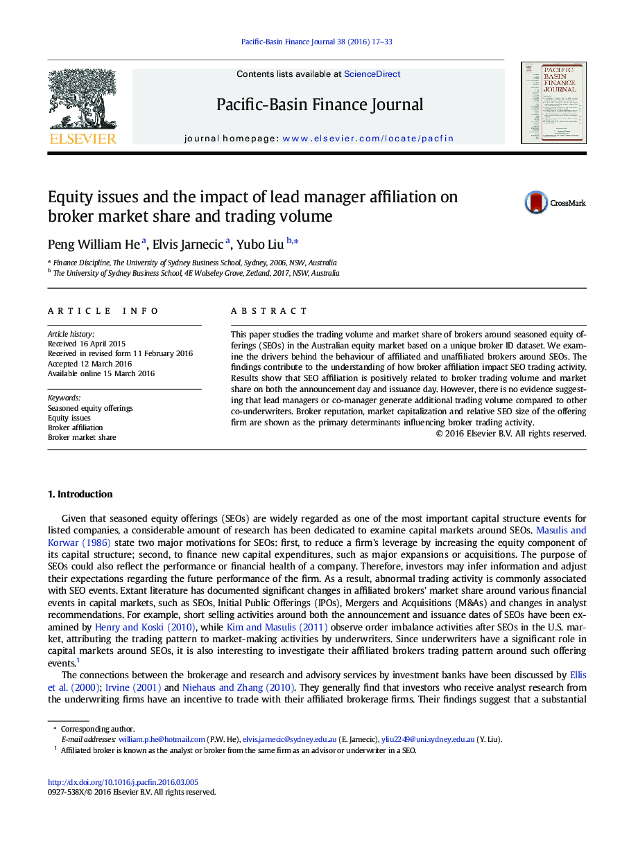 Equity issues and the impact of lead manager affiliation on broker market share and trading volume