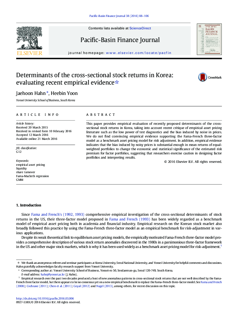 Determinants of the cross-sectional stock returns in Korea: evaluating recent empirical evidence 