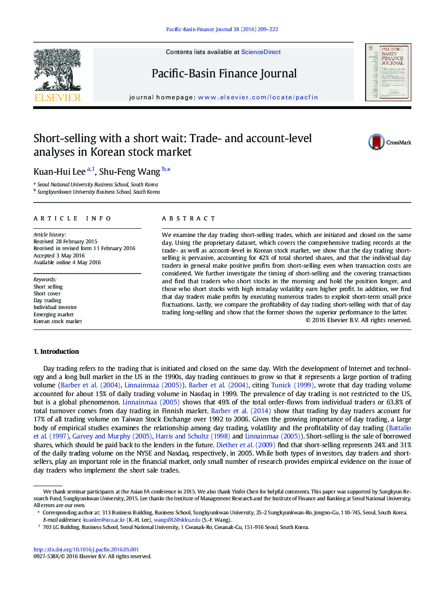 Short-selling with a short wait: Trade- and account-level analyses in Korean stock market 