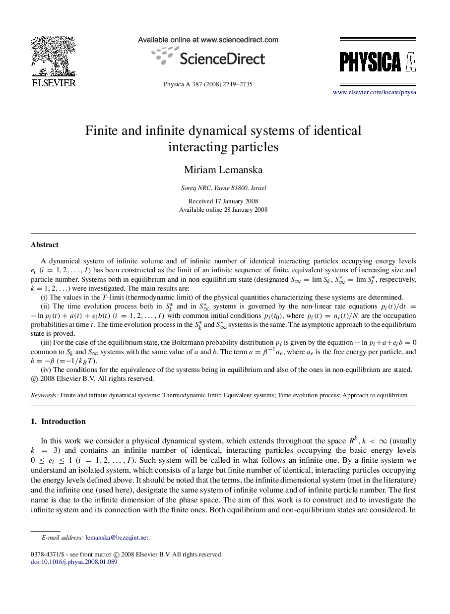 Finite and infinite dynamical systems of identical interacting particles