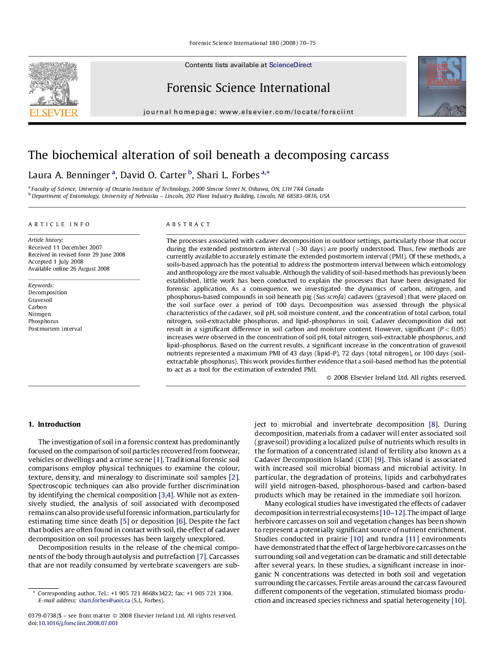 The biochemical alteration of soil beneath a decomposing carcass