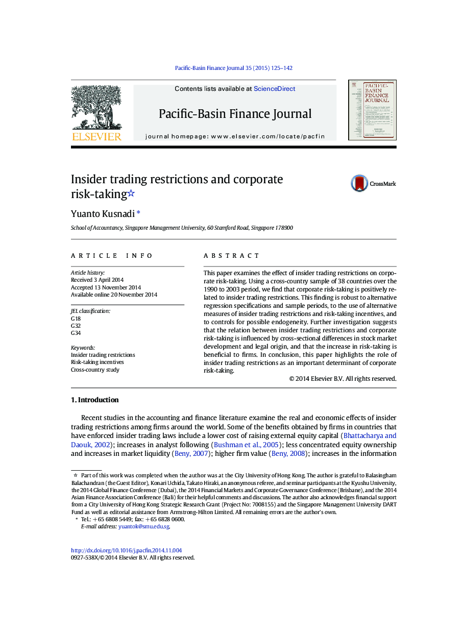Insider trading restrictions and corporate risk-taking 