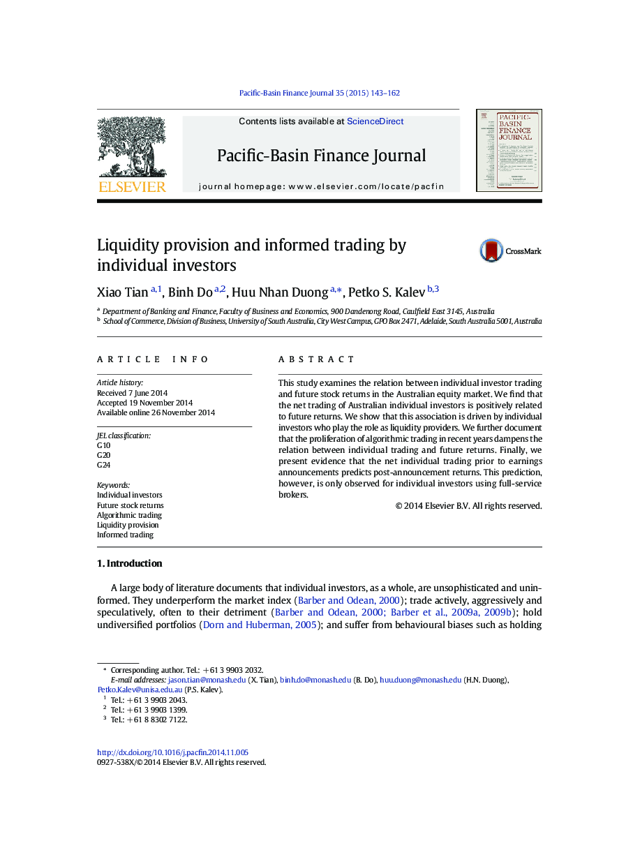 Liquidity provision and informed trading by individual investors