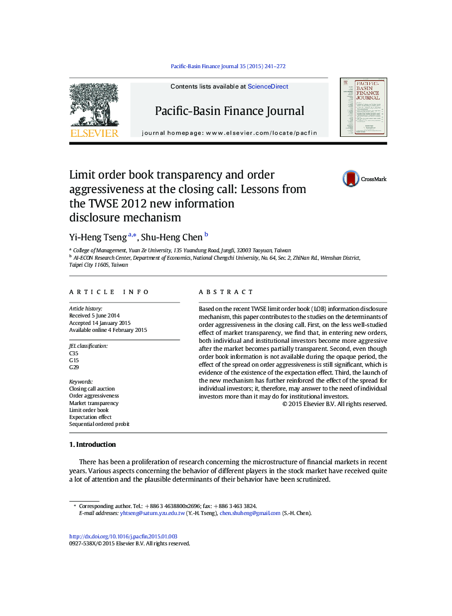 Limit order book transparency and order aggressiveness at the closing call: Lessons from the TWSE 2012 new information disclosure mechanism