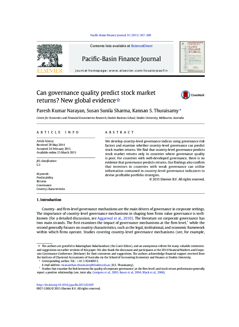 Can governance quality predict stock market returns? New global evidence 