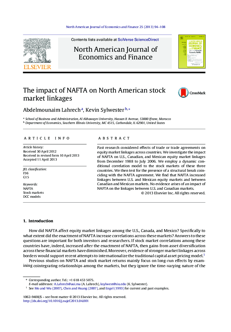 The impact of NAFTA on North American stock market linkages
