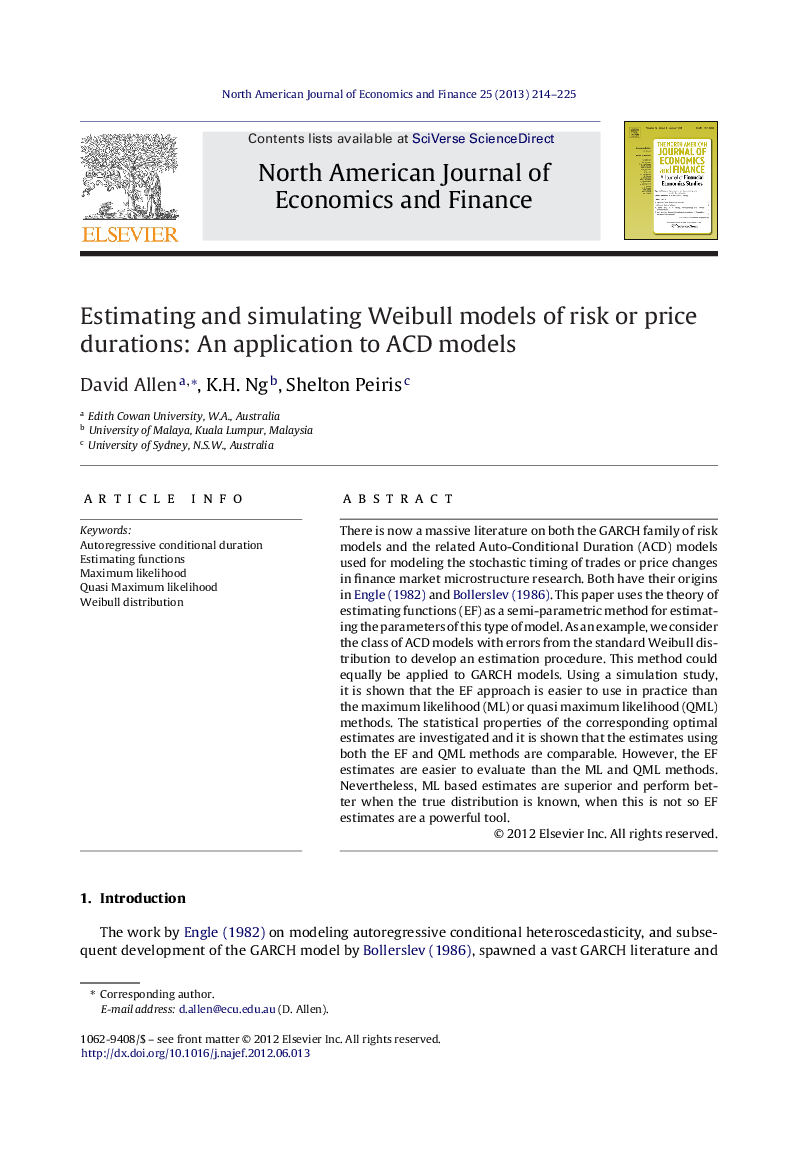 Estimating and simulating Weibull models of risk or price durations: An application to ACD models