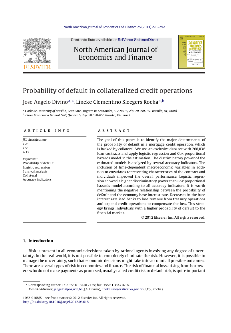 Probability of default in collateralized credit operations