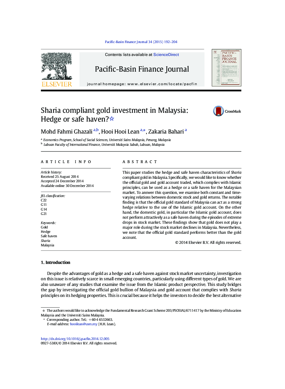 Sharia compliant gold investment in Malaysia: Hedge or safe haven? 