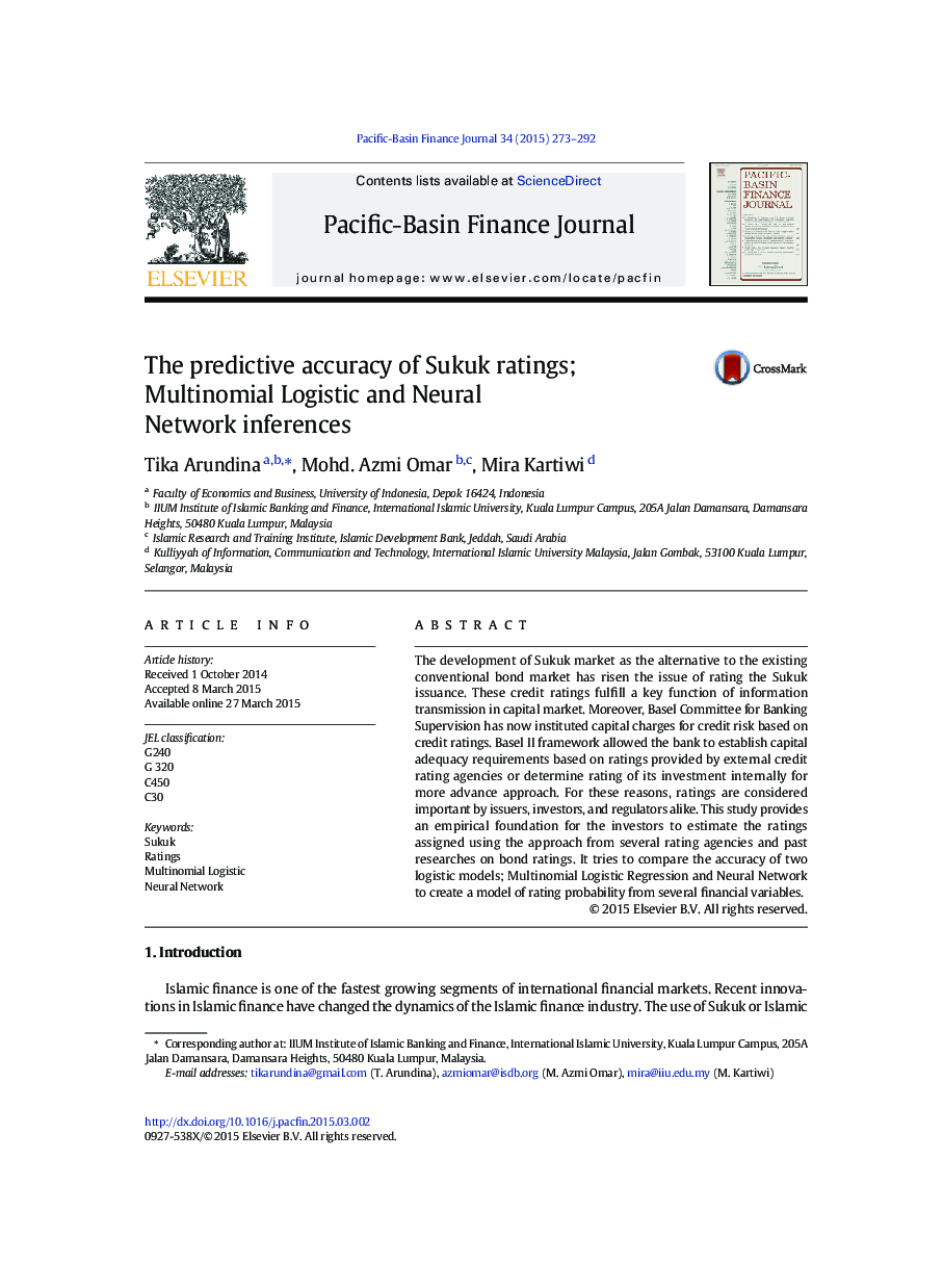 The predictive accuracy of Sukuk ratings; Multinomial Logistic and Neural Network inferences