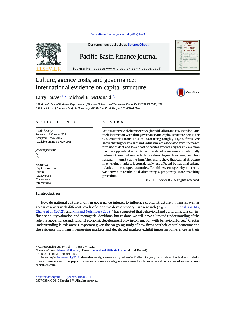 Culture, agency costs, and governance: International evidence on capital structure