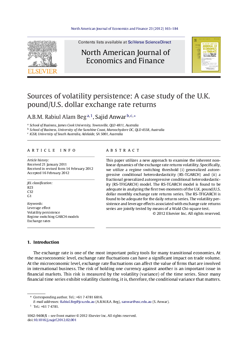 Sources of volatility persistence: A case study of the U.K. pound/U.S. dollar exchange rate returns