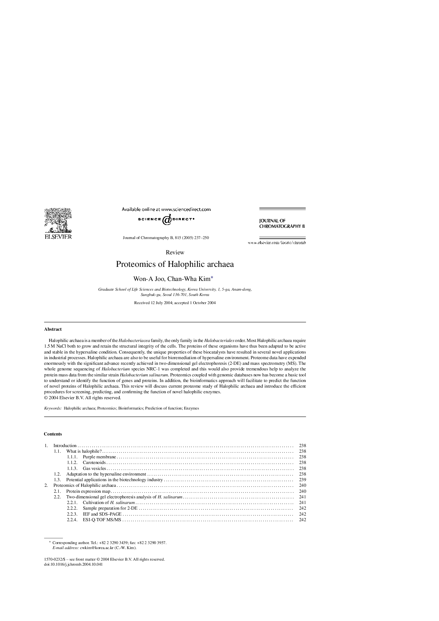 Proteomics of Halophilic archaea